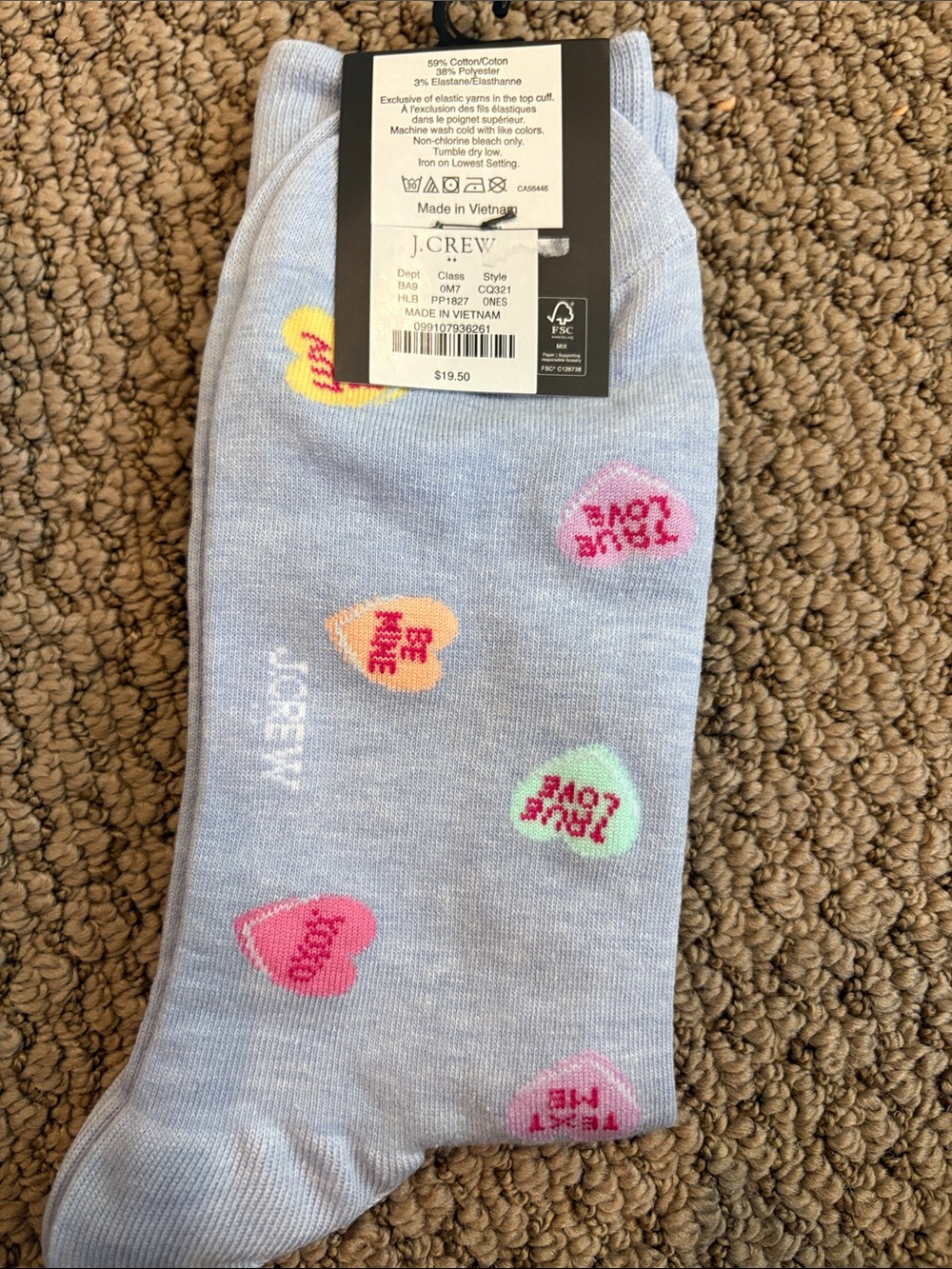 J. Crew Valentine Pastel Conversation Heart Crew Socks in Light Blue